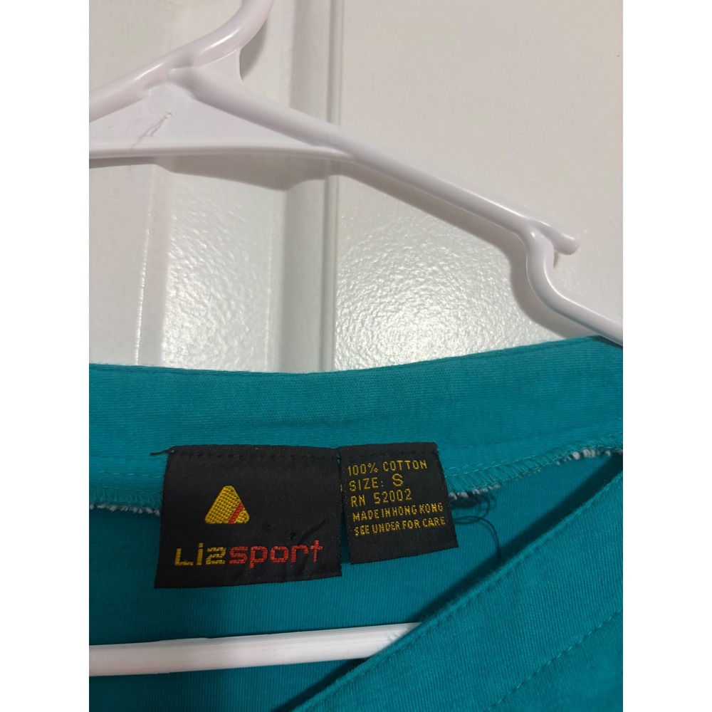 Lizsport Sweatshirt Vintage 90s Teal Exposed Seam Boat Neck‎ Small - Picture 4 of 6